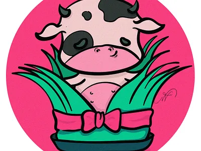 Grass Loving Cow animal cartoon cartoon cow cartoon cow drawing digital art grass illustration