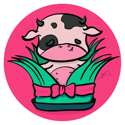 Grass Loving Cow animal cartoon cartoon cow cartoon cow drawing digital art grass illustration