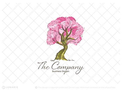 Pink Cherry Blossom Tree - for sale cherry blossom tree logo cherry tree logo hand drawn logo for sale logoground ooak logo sakura tree logo for sale sketch logo