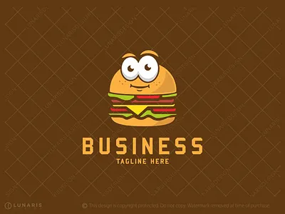 Burger Mascot logo - for sale branding burger logo for sale burger mascot food logo for sale food mascot graphic design illustration logo logo for sale logoground vector