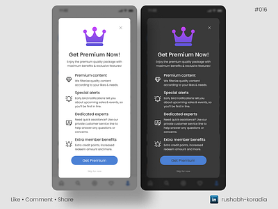 Daily UI 016 - Popup/Overlay daily ui challenge daily ui day 16 dailyui dark mode ui design day 16 dailyui design design inspiration get premium ui design graphic design illustration light mode ui overlay ui design popup design popup ui design dailyui rushabh koradia rushabh ui ui ui design ui inspiration ux rushabh