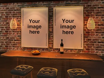 Bar Restaurnat Poster Mockups Set art bar cozy dinner drink food frames gathering indoor light menu mockups photo picture poster psd restaurnat wine