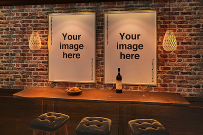 Bar Restaurnat Poster Mockups Set art bar cozy dinner drink food frames gathering indoor light menu mockups photo picture poster psd restaurnat wine