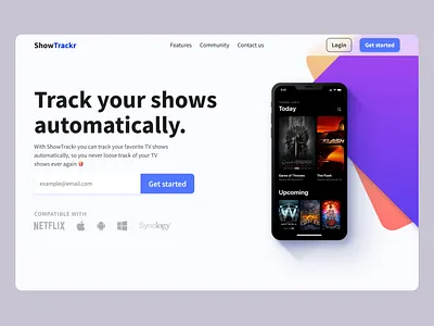 ShowTrackr app -Landing Page - Web Design design landing page typography ui web design