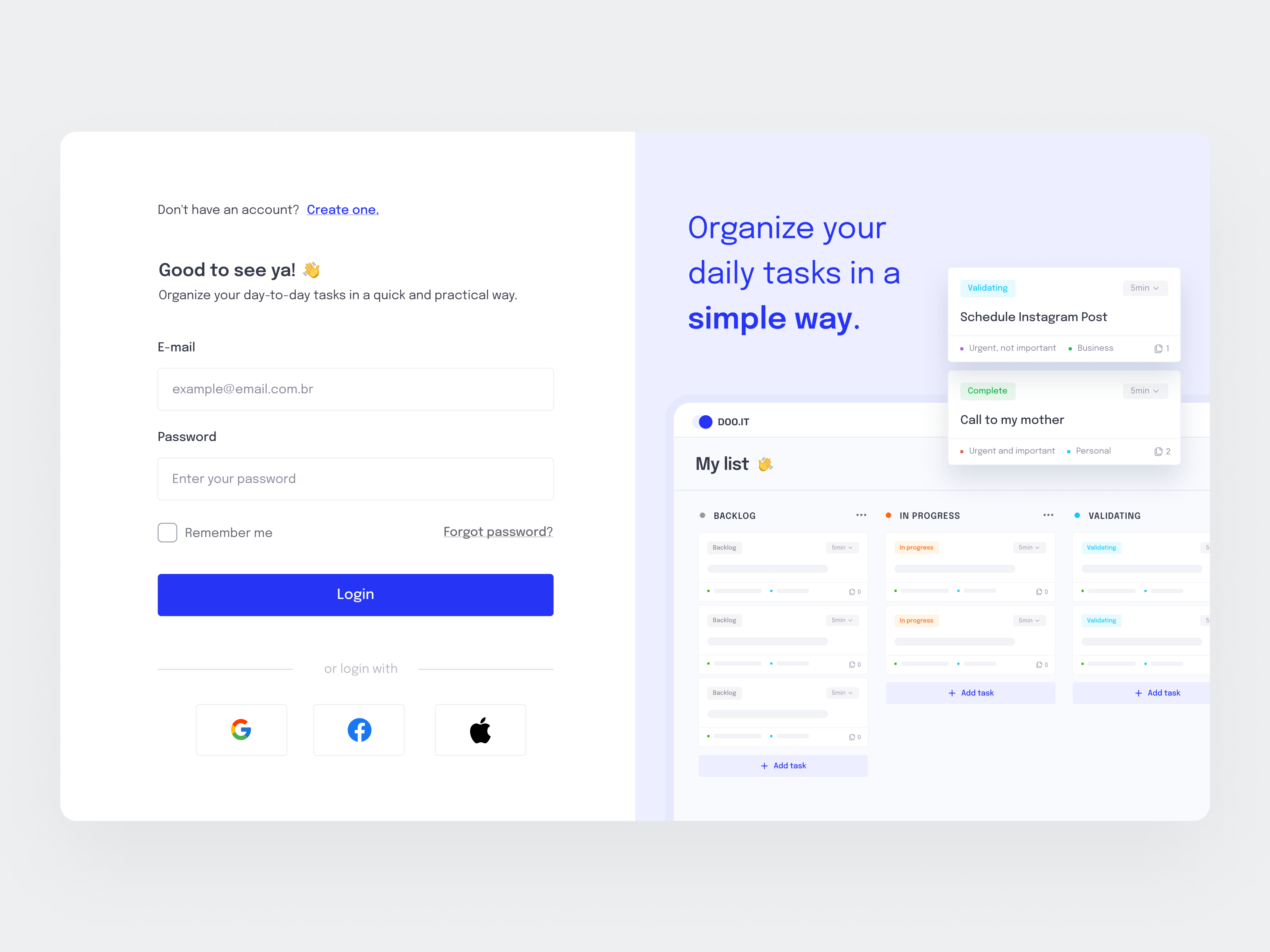 Example of Doo.it - Login