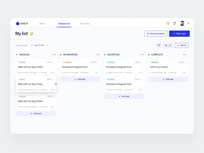 Doo.it - Kanban app card daily dashboard design kanban management productivity task task app task list tasks to do ui web app webapp