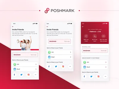 Invite Friends earn ecommerce friends invite invite friends mobile app poshmark refer and earn referearn referral referral code ui ux