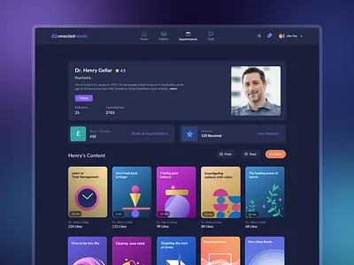 Mental Health Expert Profile branding dailyui darkmode flat ui