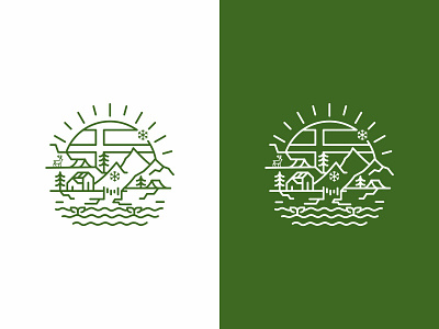 Camping at Storforsen badge logo branding camp campfire camping deer identity illustration logo mark mountain outdoor outdoor logo retro storforsen sweden symbol tree vintage waterfall