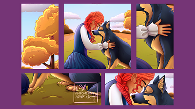 El caballero fiel animal design digital dog friends illustration ilustracion landscape portrait woman