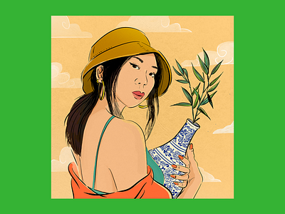 Girl with the Porcelain Vase aapi aapi artist aapi illustrator asian american design digital art drawing editorial illustration faces illustration portrait portrait illustration portraiture procreate women who draw