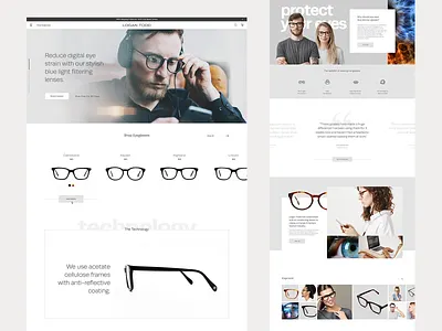 Eyeglass Ecommerce blue light blue light filtering ecommerce eye glasses eyes filtering glasses greyscale lenses minimal modern neutral sans serif ui user experience user interface design ux web design website