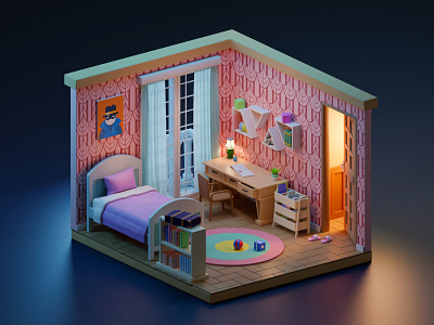Kid's bedroom 3d graphic design illustration isometric