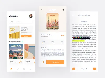 Reading App app book app book detail book store branding clean design design mobile app highlight marketplace mobile mobile app novel app simple ui uiux ux