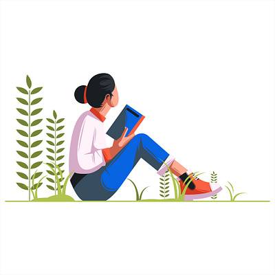 Girl Reading Book Flat Illustration 3d animation app branding design graphic design illustration logo motion graphics typography ui ux vector