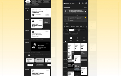 Timetable views day/ 3 days app calendar view cohort course design online courses student dashboard timetable ui