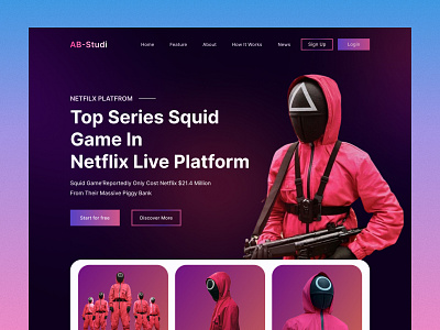 Squid Game Landing Page animation branding design illustration landing page ui visual design web design website design