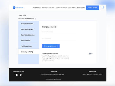 Settings 007 blue clean dailyui design finance icons loan money mortage password portal profile settings simple twostep verification ui ux webapp website