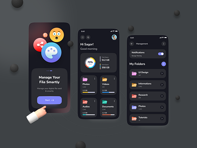 File Management - Mobile App android app app card dark file management finance app home interface ios app minimal mobile app design mobile apps mobile ui mobileui splash screen ui ui design uiux ux ux ui design