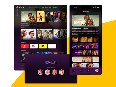 waaatch tv app case colors desktop mobile productdesign streaming ui ux