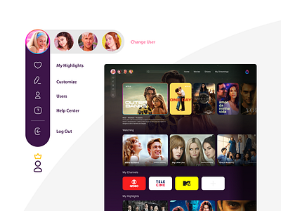 waaatch tv app case colors menu productdesign streaming ui user ux