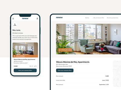 Renew — A webapp to help renters clean design digital experience figmadesign housing minimal moving mvp new house properties real estate renew rent renters startups ui user experience ux webapp z1