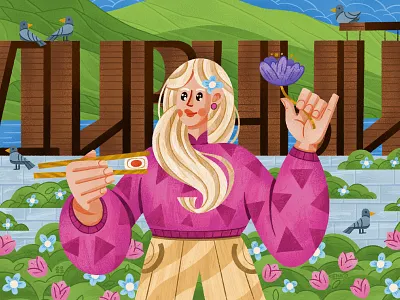 Girl, Sushi, Flower. divnogorsk dove flowers girl illustration senko summer sushi