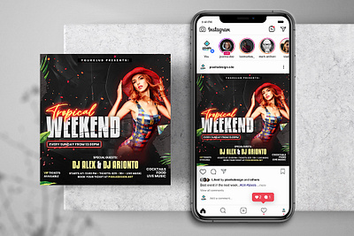 Tropical Weekend Party Instagram PSD Templates banner design flyer instagram psd summer flyer template