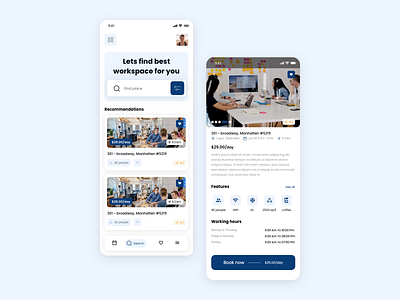 Workspace Finder App booking booking apps clean ui coworking design mobile app mobile ui work space booking working