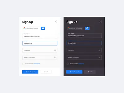 Sign Up Modal app dark mode design desktop dialog google light mode minimal modal modals product sign up signing up ui ux
