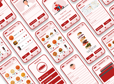 baguette restaurant app delivery fastfood food google online order payment restaurant ui ux wireframe