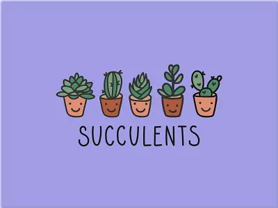 Succulents in pots adobe illustrator cartoon cartoon character cute design doodling flat flower illustration kawaii lettering logo mascot smile succulent vector