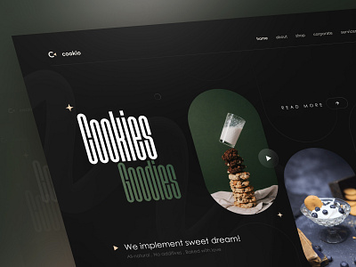 Cookio - Cookies Goodies black concept coocie cookie cookio dark dark mode dribbble green milk shop sweet ui ux web web page website