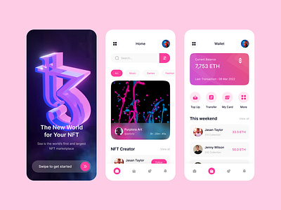 NFT Mobile App auction bitcoin blockchain cards cryptoart cryptocurrency eth ethereum finance futuristic glassmorphism mhrana200 mobile nft nft app nft market token trade ui wallet