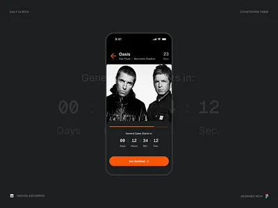 Daily UI #014 - Countdown Timer 014 app band black clean countdown daily 014 daily ui daily ui challenge dailyui dark music notification numbers oasis orange progress bar rock timer