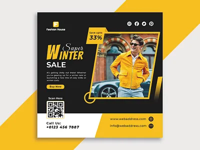 Fashion Social Media Design advertising branding design facebook post facebook post design fashion fashion sale graphic design instagram minimal post social media summer summer fashion winter collection winter fashion winter sale winter social media post yellow color yellow fashion