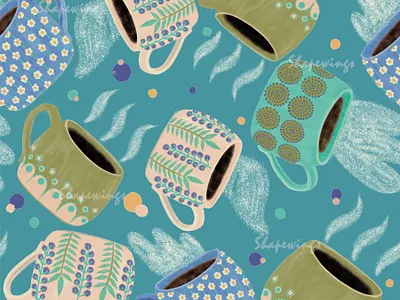 Cozy Mug Seamless Pattern coffee lover coffee packet cozy art cozy mug cozy seamless pattern cute illustration digital pattern illustration mug illustration mug seamless pattern mug with smoke pattern print seamless pattern tea lover tea packet textile pattern wallpaper wrapping paper