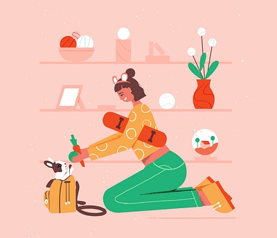 Shopping for my cute bunny abstract art bunny character creative design digital flat gift graphic design illustration illustrator love pet photoshop shopping texture vector