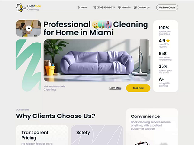 Cleaning service web design cleaning landing page maid onepage services ui webdesign website