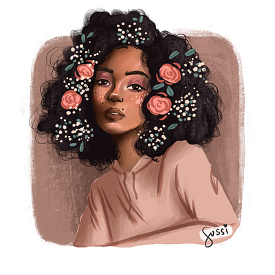 Girl with flowers cartoon character digital illustration drawing girl illustration illustration people drawing portrait shot