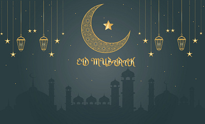 Traditional Eid Banner Golden Moon, canddle design 3d al adha animation arabic banner arabic text branding eid mubarak gold moon graphic design islamic celebration kaba kareem lamb vector logo motion graphics muslim banner ramadan mubarak slamic ramadan ui