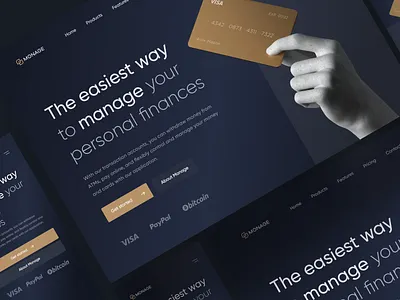 Monage - Financial Landingpage 3d app application bank banking branding card dark design finance financial flat hero landing landing page luxury minimal modern ui website