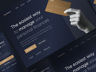 Monage - Financial Landingpage 3d app application bank banking branding card dark design finance financial flat hero landing landing page luxury minimal modern ui website