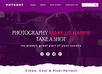 PHTOSHT -- A photography website landing page 3d animation branding dailyui design designs flat graphic design graphicdesign illustration landing page logo motion graphics photography photos typography ui vector web ui website