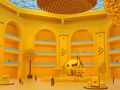 Mall Atrium - The Emoji Project 3d alan jacob george arches art brown cinema 4d clean design emoji emotion fun graphic design happy interior mall minimal octane render visualization yellow