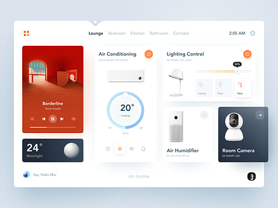 Mi Home hub concept assistant camera card controls dashboard device google hub light light theme mi music orange player smart smart home ui ukraine weather xiaomi