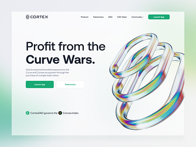 Cortex - Header 3d branding cortex curve custom erc 20 ethereum green header landing page logotype madebyproperly properly typography ui