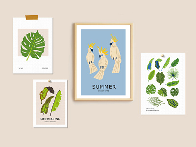 Birds & tropics art character cute design hawaii holiday illustration illustrator leaves logo palm parrot pattern poster summer tropic tropical ui vector