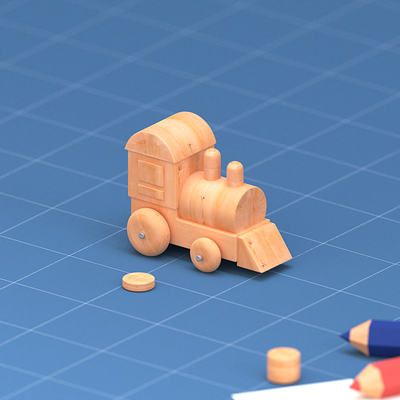 3D Wooden Train 3d art blender3d blender3dart branding design illustration isometric logo ui