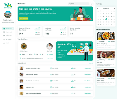 Event Management - Dashboard applogiq book event corporate event dashboard dish event eventmanagement food green hotels illustration schedule ui